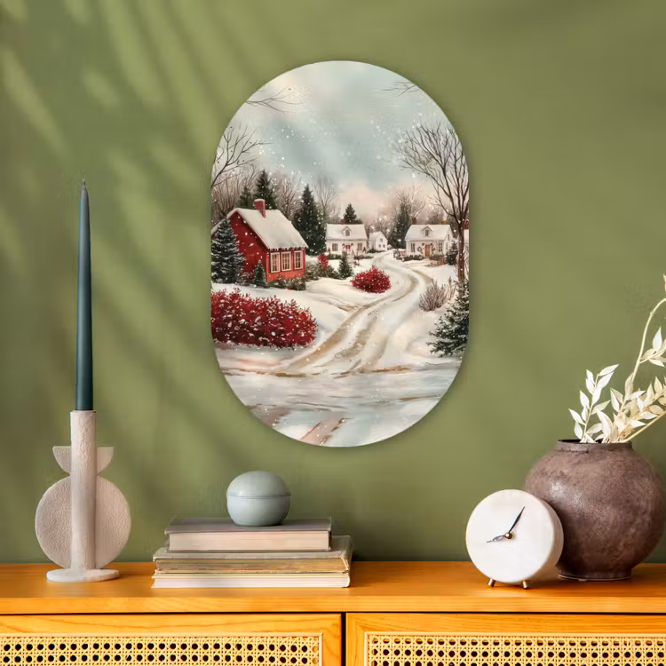 Kerstsfeer - Landelijk - Rood Wandcirkel Ovaal Forex klein -sfeer2