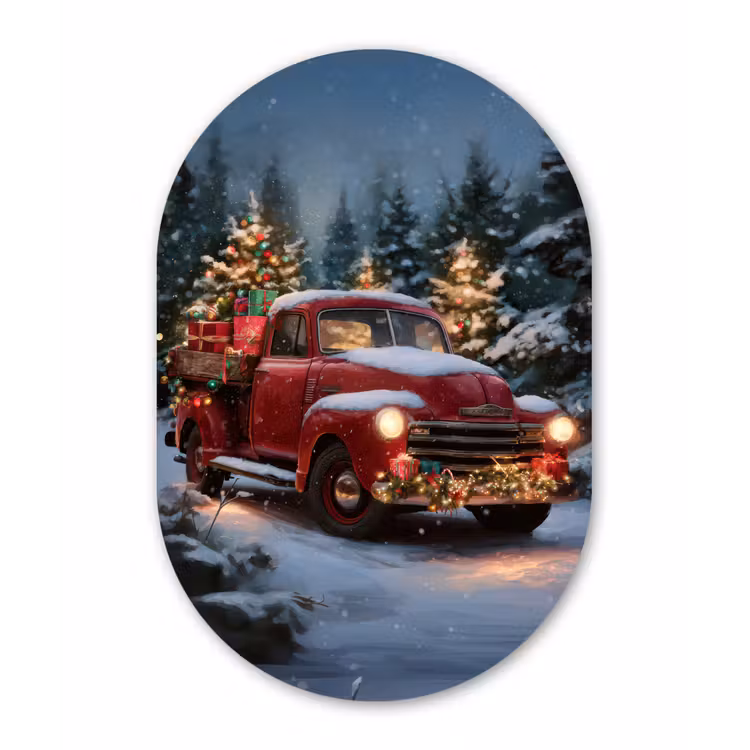 Kersttruck - Sneeuwbos - Rood Wandcirkel Ovaal Forex klein -3d