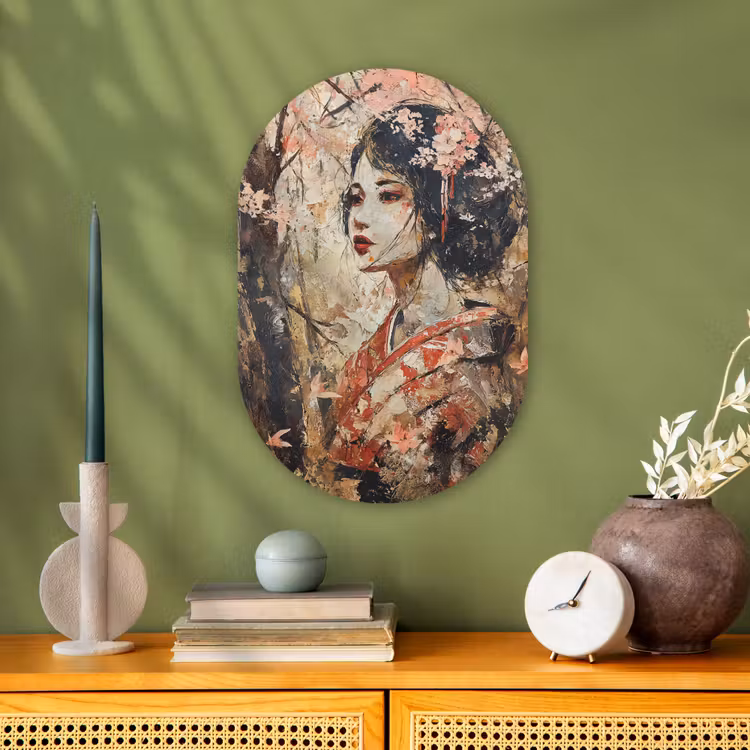 Kimono - Vrouw - kersenbomen Wandcirkel Ovaal Forex klein -sfeer2