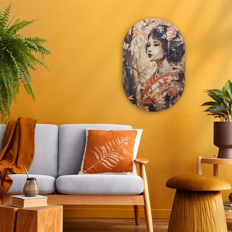 Kimono - Vrouw - kersenbomen Wandcirkel Ovaal Forex klein -sfeer4