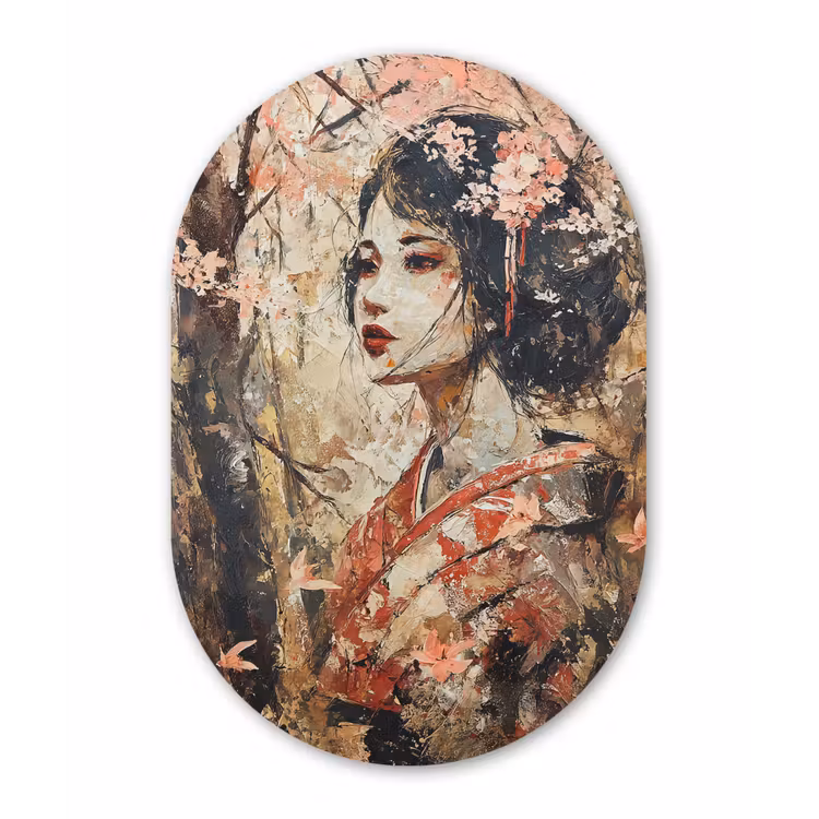 Kimono - Vrouw - kersenbomen Wandcirkel Ovaal Forex klein -3d
