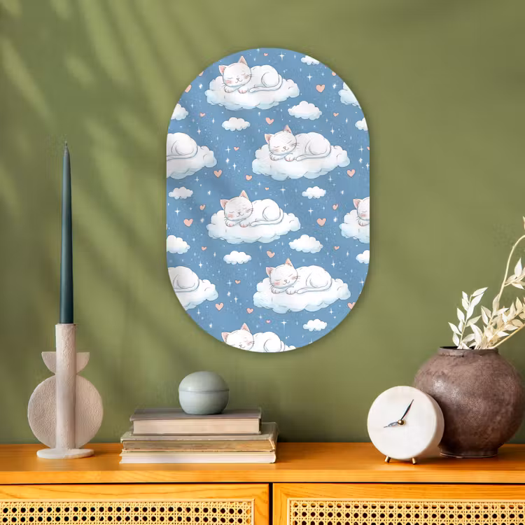 Kitten - Wolken - Blauw Wandcirkel Ovaal Forex klein 630 -sfeer2