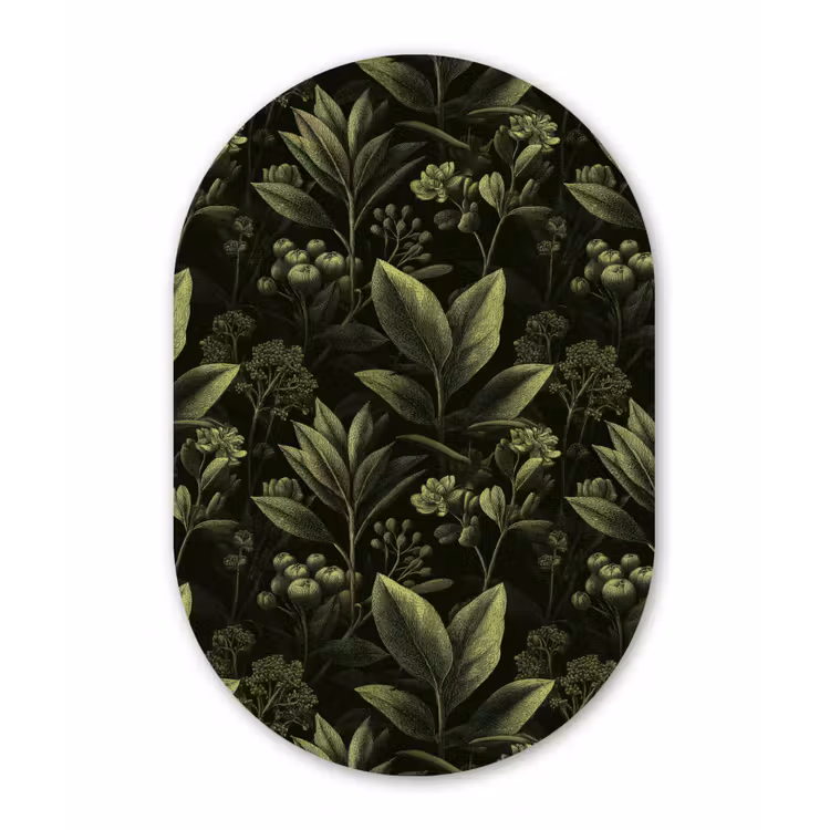 Klassiek - Donker - Botanisch - Planten Wandcirkel Ovaal Forex klein 630 -3d