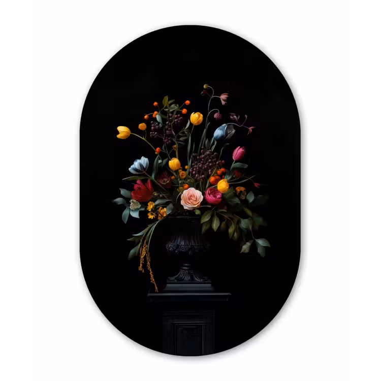 Klassiek - Vaas - Boeket - Bloemen Wandcirkel Ovaal Forex klein -3d