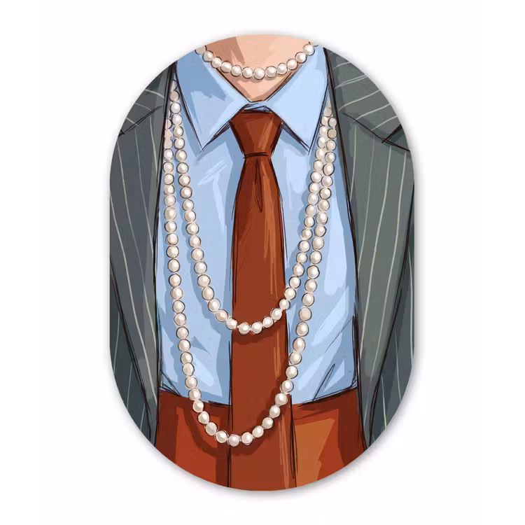 Kleding - Strik - Parels - Klassiek - Mode Wandcirkel Ovaal Forex klein -3d