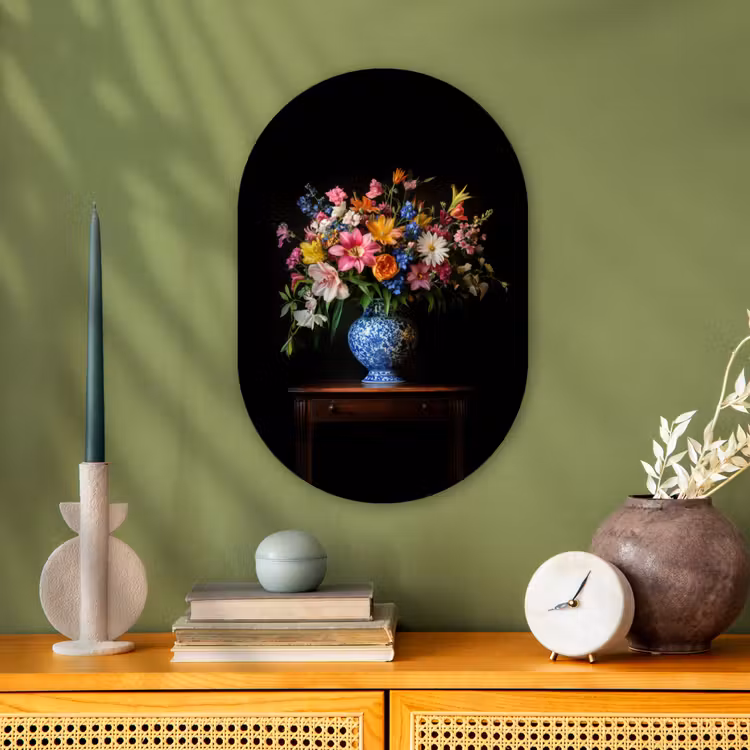 Kleur - Vaas - Bloemen - Boeket Wandcirkel Ovaal Forex klein -sfeer2