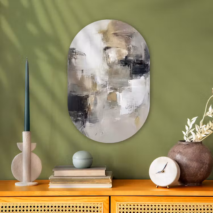Kleurenpalet - Penseelstreken - Beige - Nevelig Wandcirkel Ovaal Forex klein -sfeer2