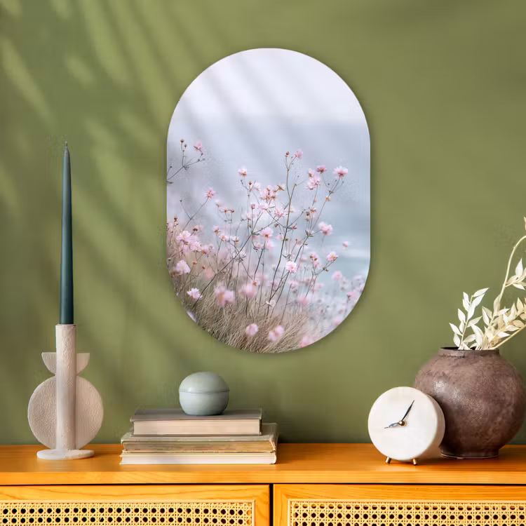 Klif - Bloemen - Zee - Roze Wandcirkel Ovaal Forex klein -sfeer2