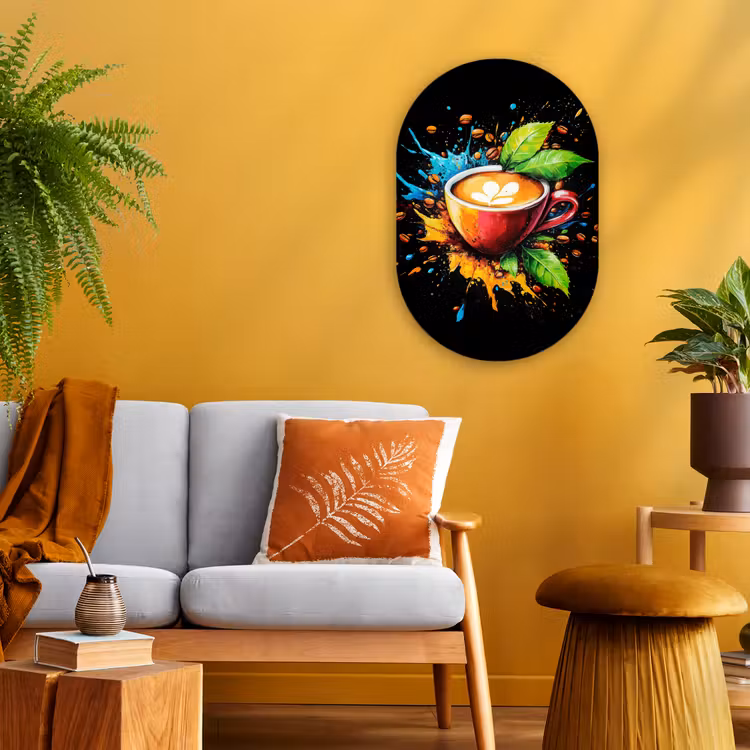 Koffie - Graffiti - Drinken - Abstract Wandcirkel Ovaal Forex klein -sfeer4
