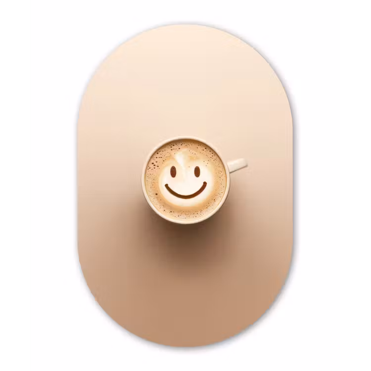 Koffie - Melkschuim - Lach - Beige Wandcirkel Ovaal Forex klein -3d