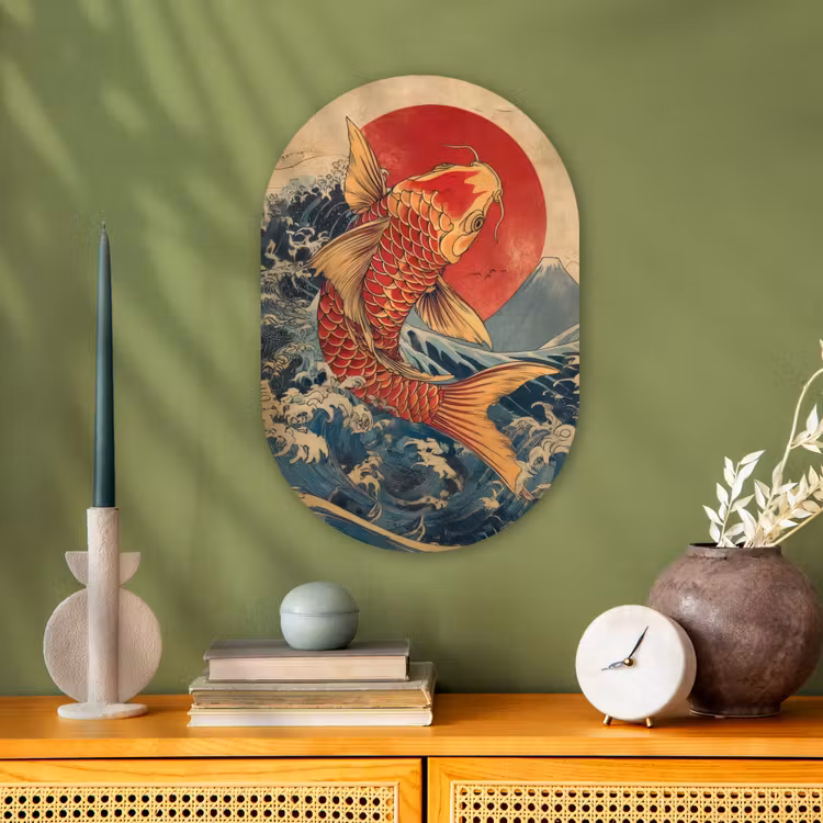 Koi - Zee - Golven - Zon Wandcirkel Ovaal Forex klein -sfeer2