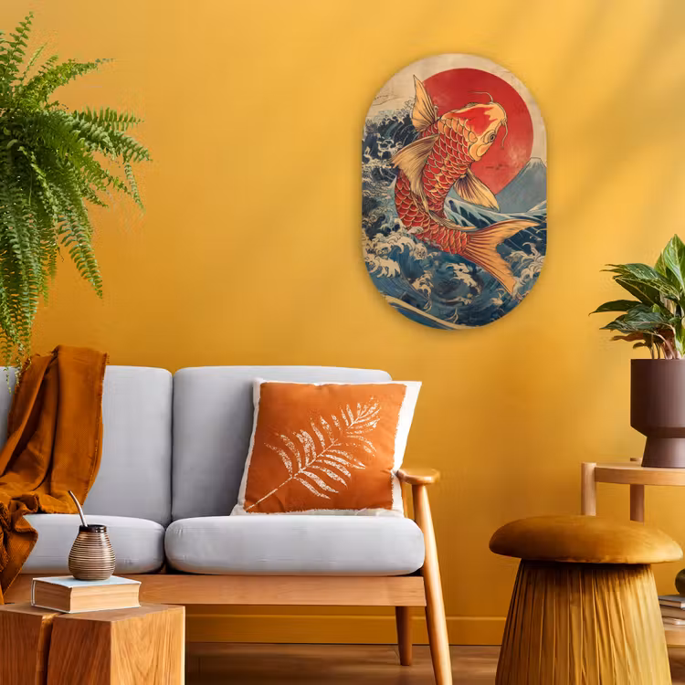 Koi - Zee - Golven - Zon Wandcirkel Ovaal Forex klein -sfeer4