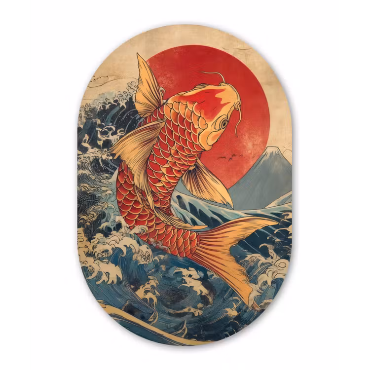 Koi - Zee - Golven - Zon Wandcirkel Ovaal Forex klein -3d