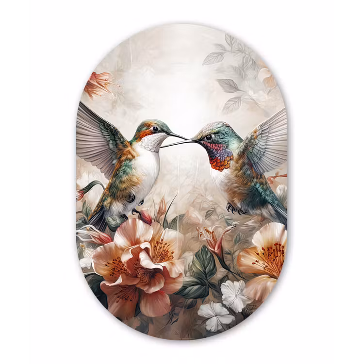 Kolibrie - Vogels - Bloemen - Natuur Wandcirkel Ovaal Forex klein -3d