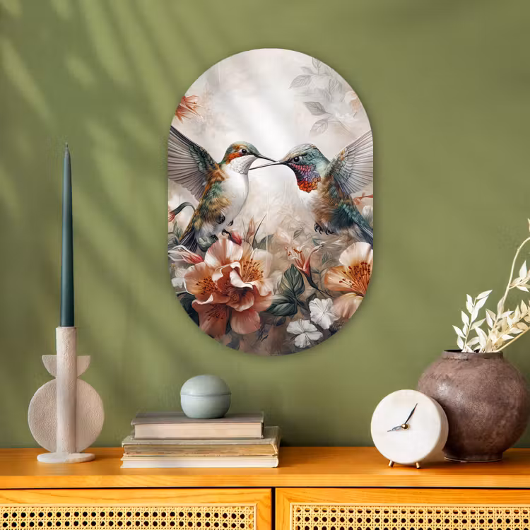 Kolibrie - Vogels - Bloemen - Natuur Wandcirkel Ovaal Forex klein -sfeer2