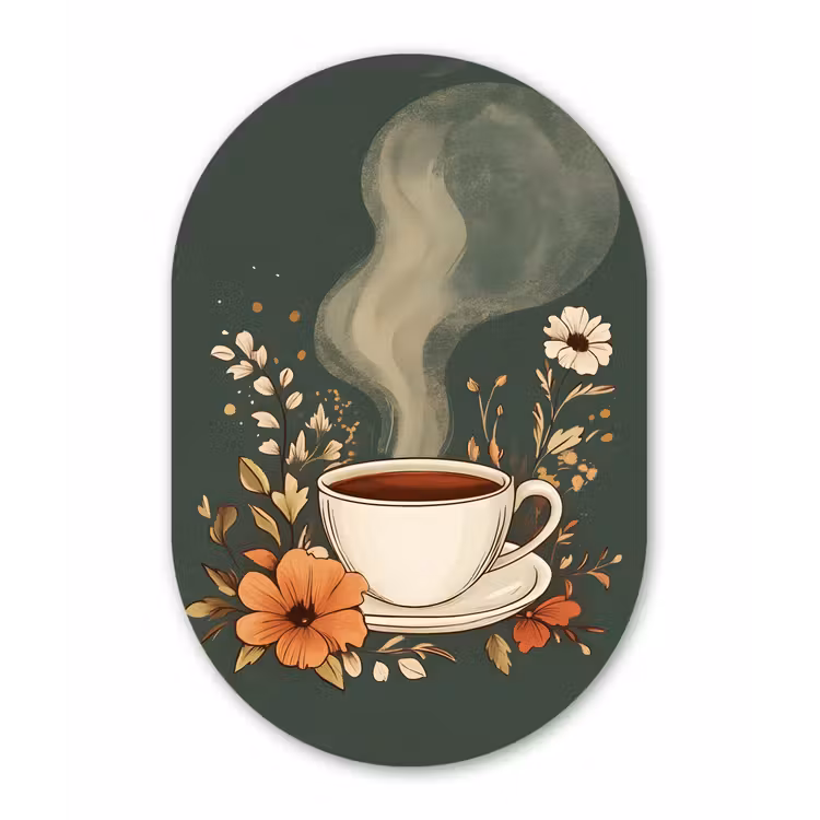 Kop - Bloemen - Groen - Koffie Wandcirkel Ovaal Forex klein -3d