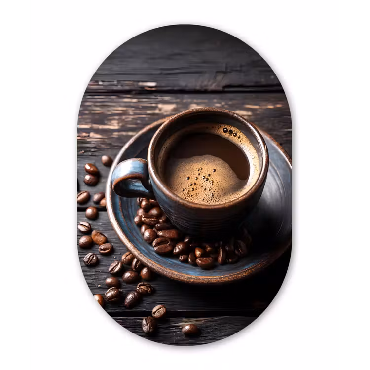 Kop - Koffie - Hout - Bonen Wandcirkel Ovaal Forex klein -3d