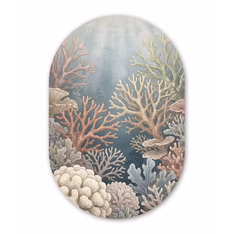 Koraal - Zeeleven - Onderwater - Illustratie - Natuur Wandcirkel Ovaal Forex klein -3d