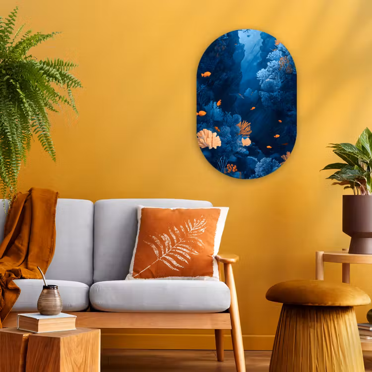 Koraalrif - Vissen - Oceaan - Blauw Wandcirkel Ovaal Forex klein -sfeer4