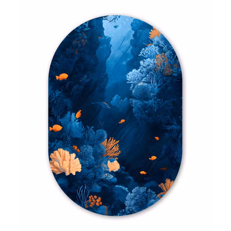 Koraalrif - Vissen - Oceaan - Blauw Wandcirkel Ovaal Forex klein -3d