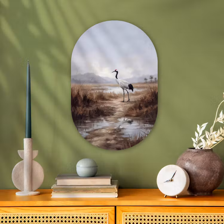 Kraanvogel - Natuur - Realistisch Wandcirkel Ovaal Forex klein -sfeer2