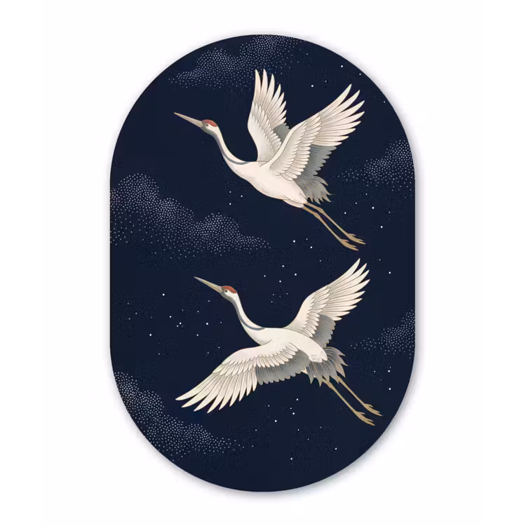 Kraanvogels - Nachthemel - Blauw Wandcirkel Ovaal Forex klein -3d