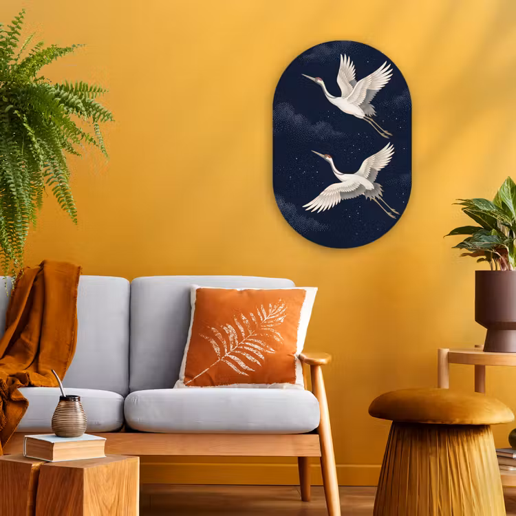 Kraanvogels - Nachthemel - Blauw Wandcirkel Ovaal Forex klein -sfeer4