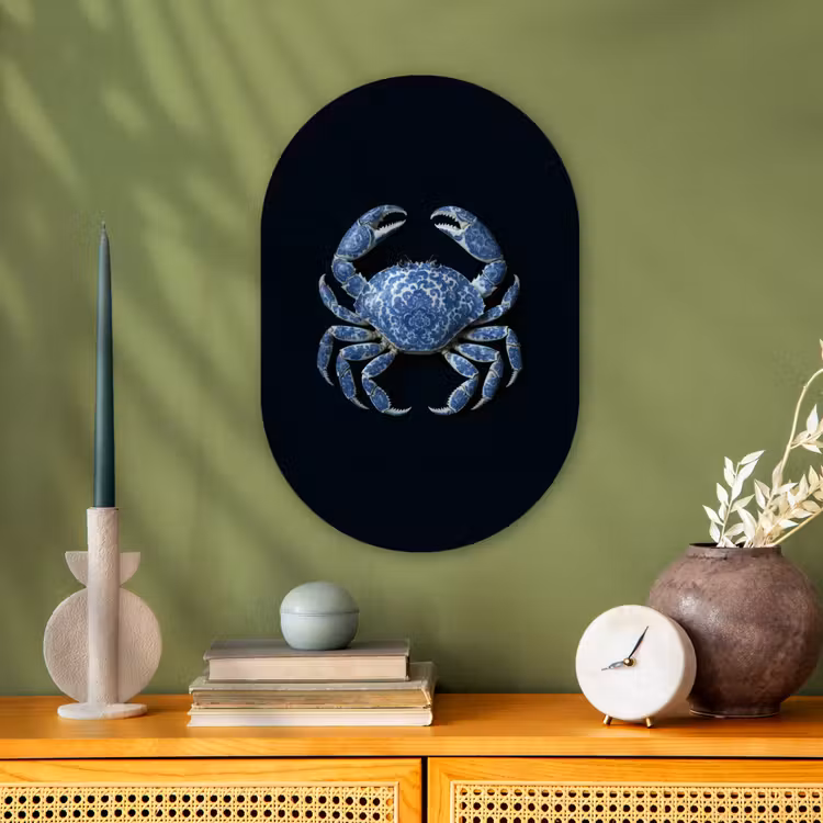 Krab - Delfts blauw - Dieren Wandcirkel Ovaal Forex klein -sfeer2