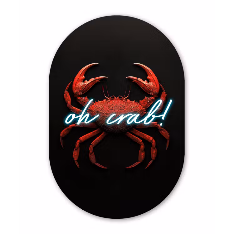 Krab - Rood - Neon - Quote Wandcirkel Ovaal Forex klein -3d