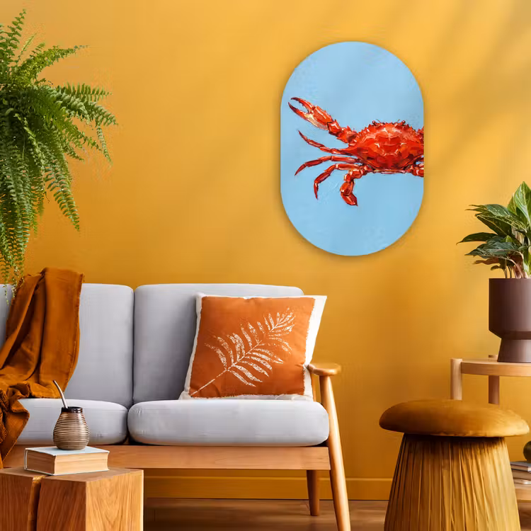 Krab - Zee - Dieren - Abstract - Rood Wandcirkel Ovaal Forex klein -sfeer4