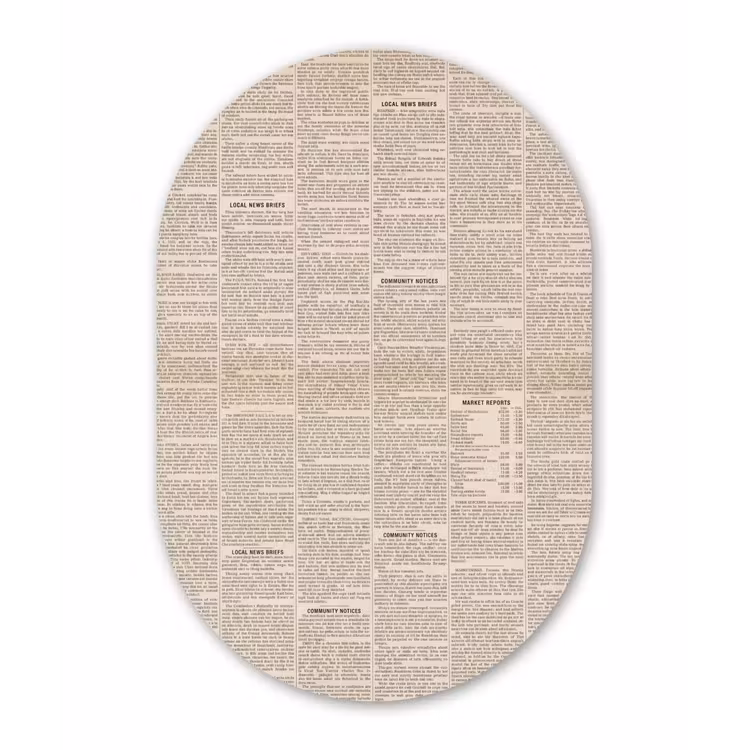 Krant - Nieuws - Historisch - Vintage - Beige Wandcirkel Ovaal Forex klein -3d
