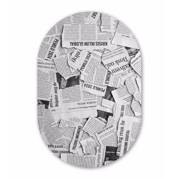 Krant - Versnipperd - Textuur - Zwart-wit - Abstract Wandcirkel Ovaal Forex klein -3d