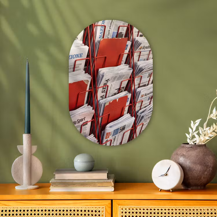 Kranten - Rek - Stedelijk - Dagelijks leven - Rood Wandcirkel Ovaal Forex klein -sfeer2