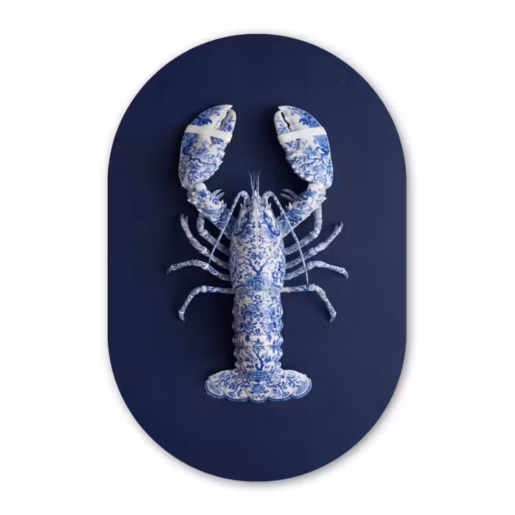 Kreeft - Porselein - Delfts - Blauw Wandcirkel Ovaal Forex klein -3d