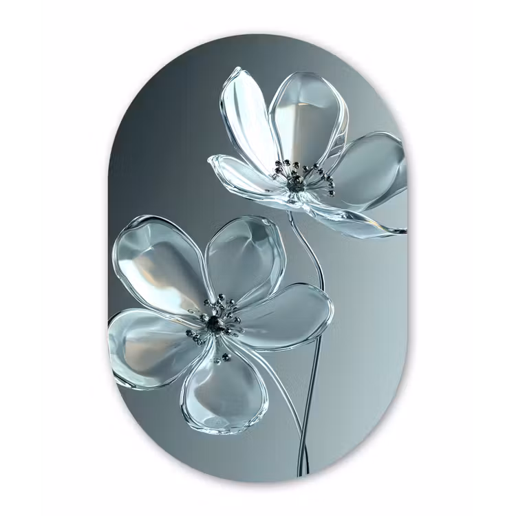 Kristal - Bloemen - Grijs Wandcirkel Ovaal Forex klein -3d