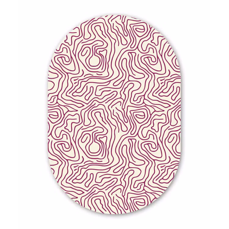 Kronkelende lijn - Magenta - Crème Wandcirkel Ovaal Forex klein 630 -3d