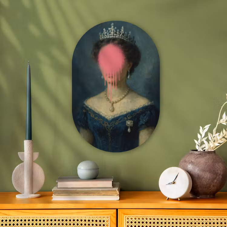 Kroon - Roze druipend verf - Portret Wandcirkel Ovaal Forex klein -sfeer2