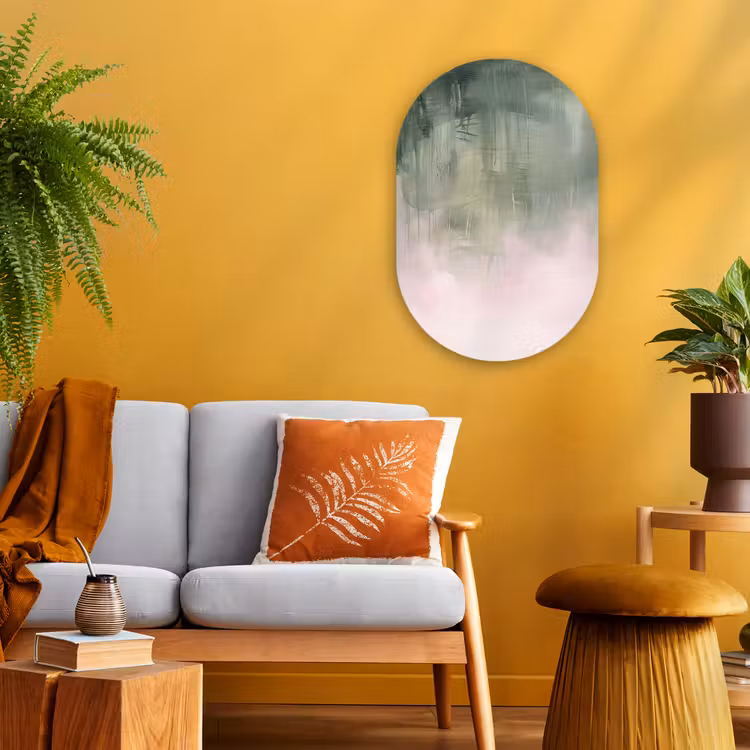 Kunst - Abstract - Modern - Groen - Roze Wandcirkel Ovaal Forex klein -sfeer4