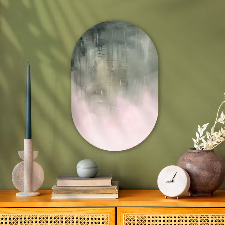 Kunst - Abstract - Modern - Groen - Roze Wandcirkel Ovaal Forex klein -sfeer2
