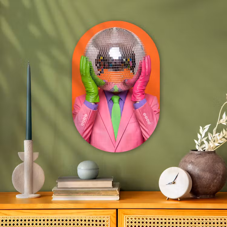 Kunst - Disco bal - Kleurrijk - Modern - Studio Wandcirkel Ovaal Forex klein -sfeer2