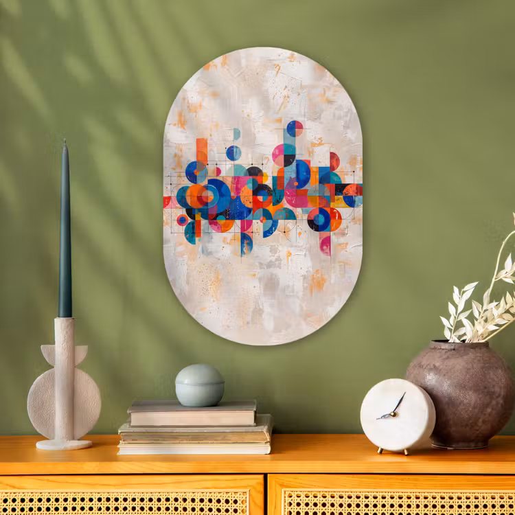 Kunst - Geometrisch - Abstract - Kleurrijk Wandcirkel Ovaal Forex klein -sfeer2