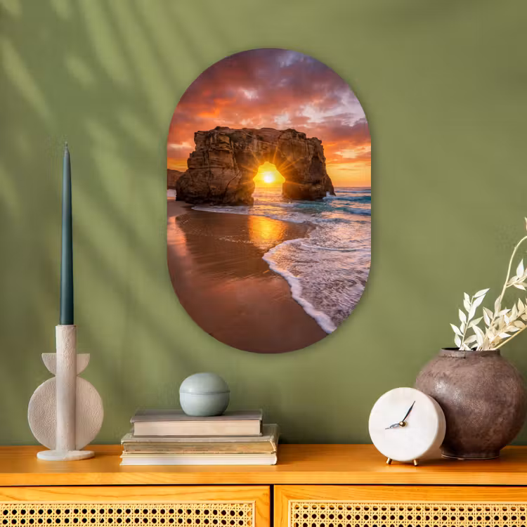 Kust - Rots - Zonsondergang - Zee - Natuur Wandcirkel Ovaal Forex klein -sfeer2