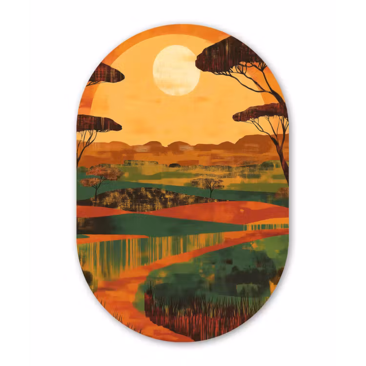 Landschap - Afrikaans - Zon Wandcirkel Ovaal Forex klein -3d