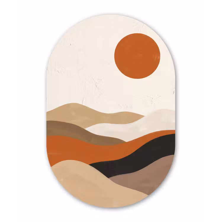 Landschap - Heuvels - Zon - Abstract - Oranje Wandcirkel Ovaal Forex klein -3d