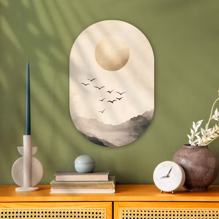Landschap - Japandi - vogel Wandcirkel Ovaal Forex klein -sfeer2