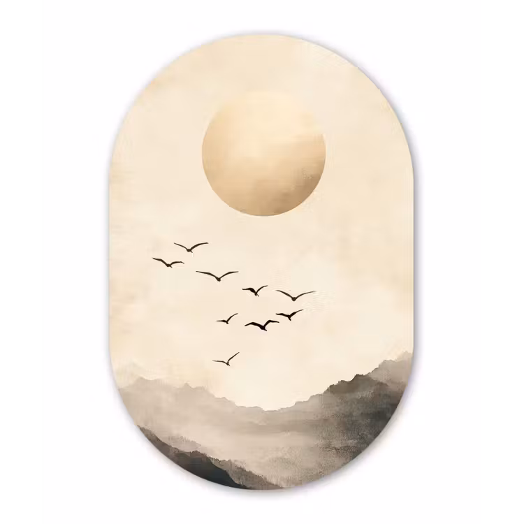 Landschap - Japandi - vogel Wandcirkel Ovaal Forex klein -3d