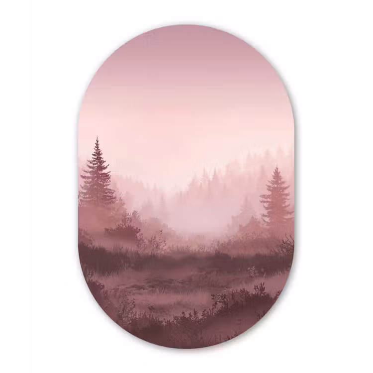 Landschap - Mistig - Roze Wandcirkel Ovaal Forex klein -3d