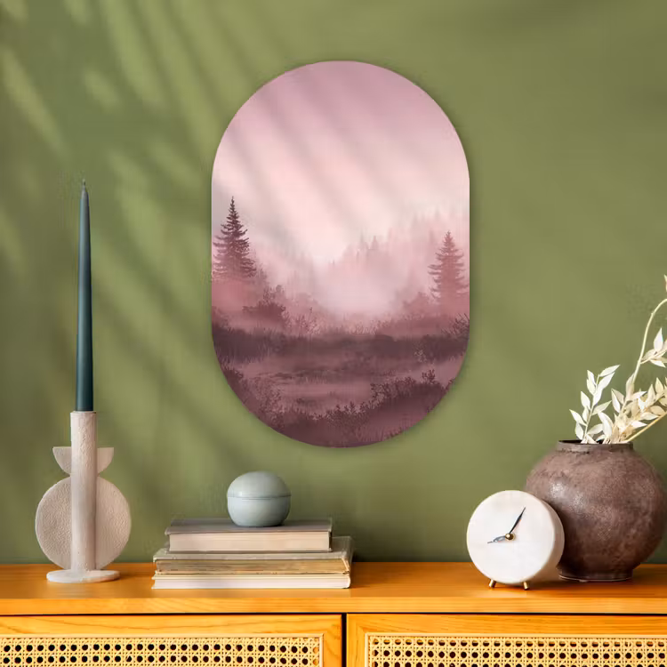 Landschap - Mistig - Roze Wandcirkel Ovaal Forex klein -sfeer2