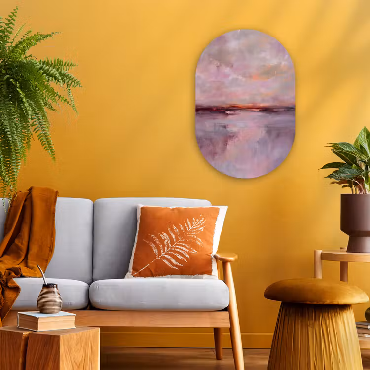 Landschap - Zonsondergang - Abstract - Modern - Roze Wandcirkel Ovaal Forex klein -sfeer4