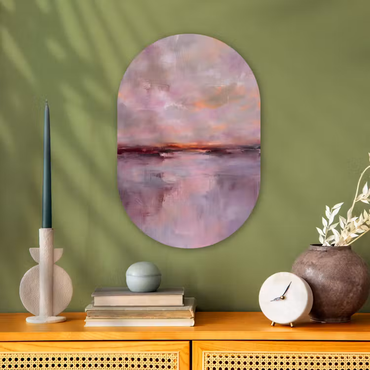 Landschap - Zonsondergang - Abstract - Modern - Roze Wandcirkel Ovaal Forex klein -sfeer2